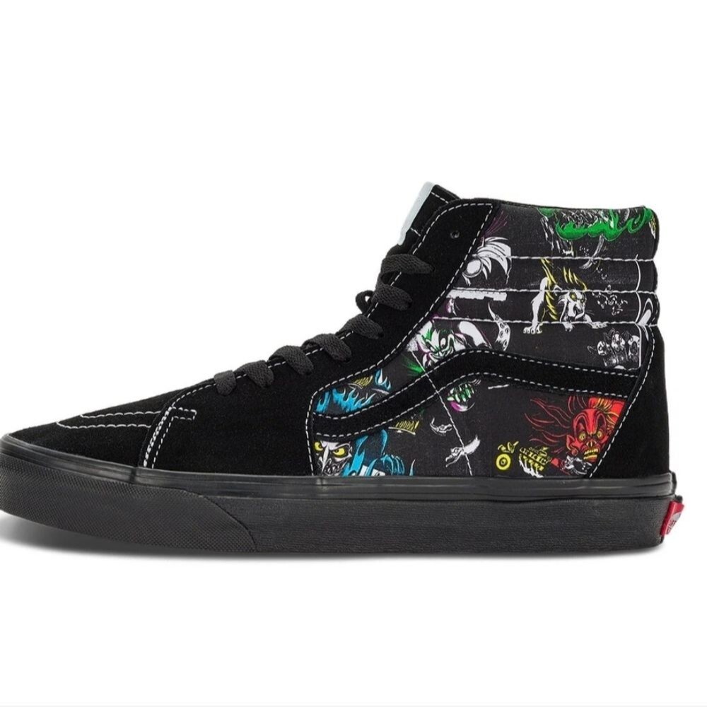 Vans Black High-Top Sneakers with Multicolor Graphic. Disney Villain Colab.
